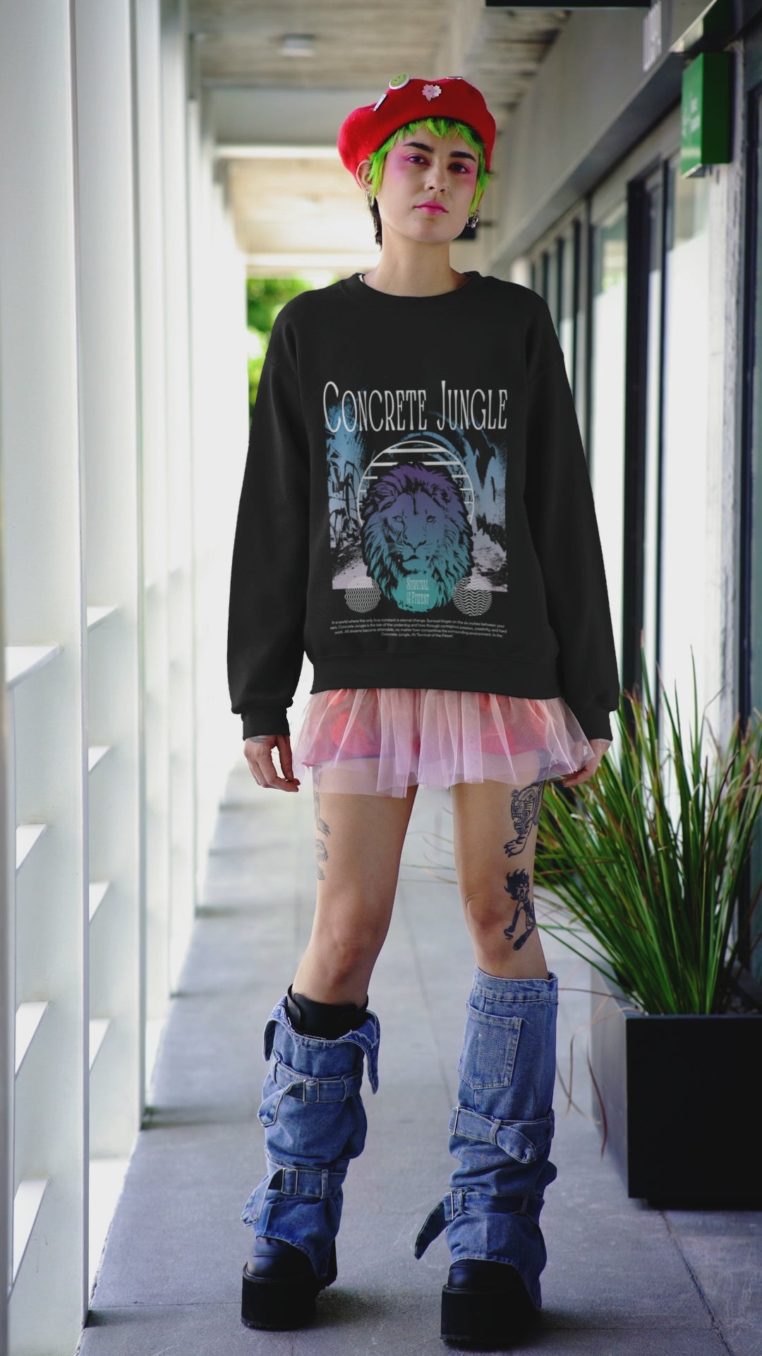 ‘Survival of the fittest’ Concrete Jungle Relax Crew Sweatshirt