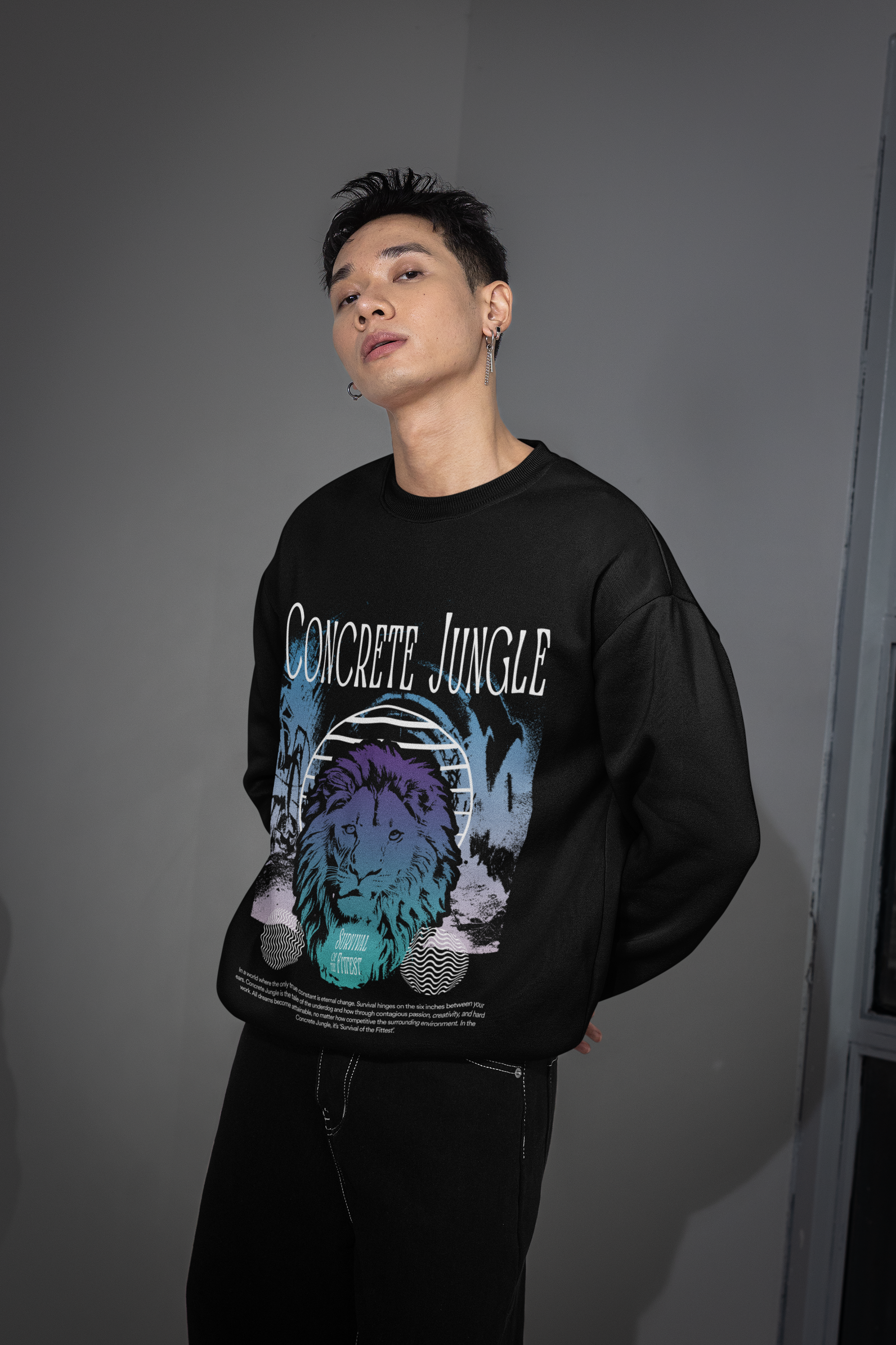 ‘Survival of the fittest’ Concrete Jungle Relax Crew Sweatshirt